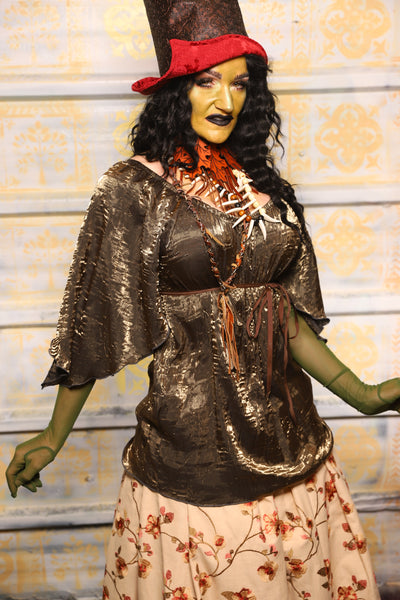 Classic Blouse w/Leaf Sleeves in Ogre Crushed Iridescent Shimmer -"The Onions & Ogres Collection"