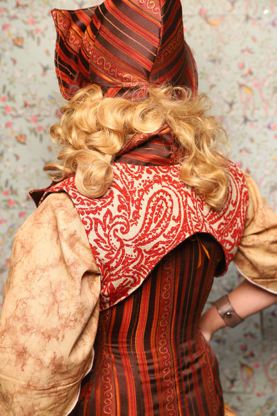 16. Cropped Lapel Vest Red & Cream Paisley Damask - March of the Ides Collection