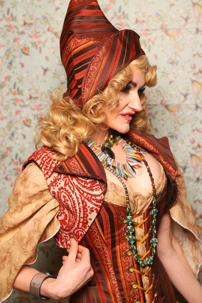 16. Cropped Lapel Vest Red & Cream Paisley Damask - March of the Ides Collection