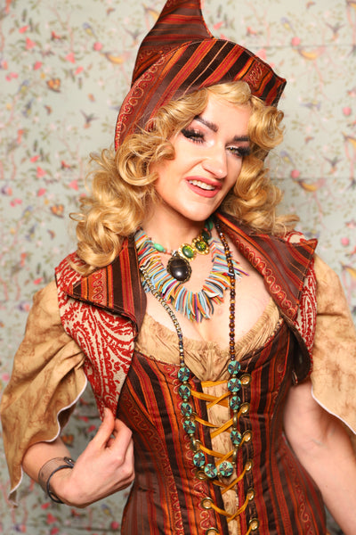 16. Cropped Lapel Vest Red & Cream Paisley Damask - March of the Ides Collection