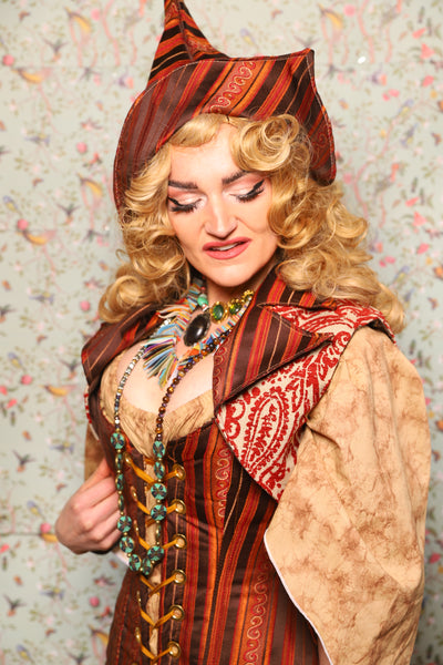 16. Cropped Lapel Vest Red & Cream Paisley Damask - March of the Ides Collection