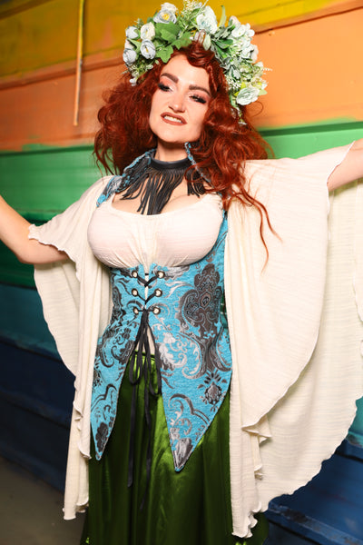 Artemis Underbust Corset in Turquoise & Silver Medallion - FriYAY Restock