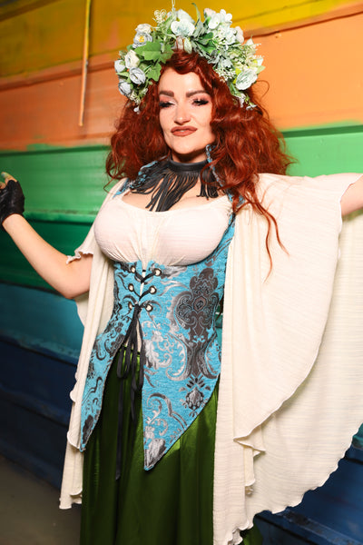 Artemis Underbust Corset in Turquoise & Silver Medallion - FriYAY Restock