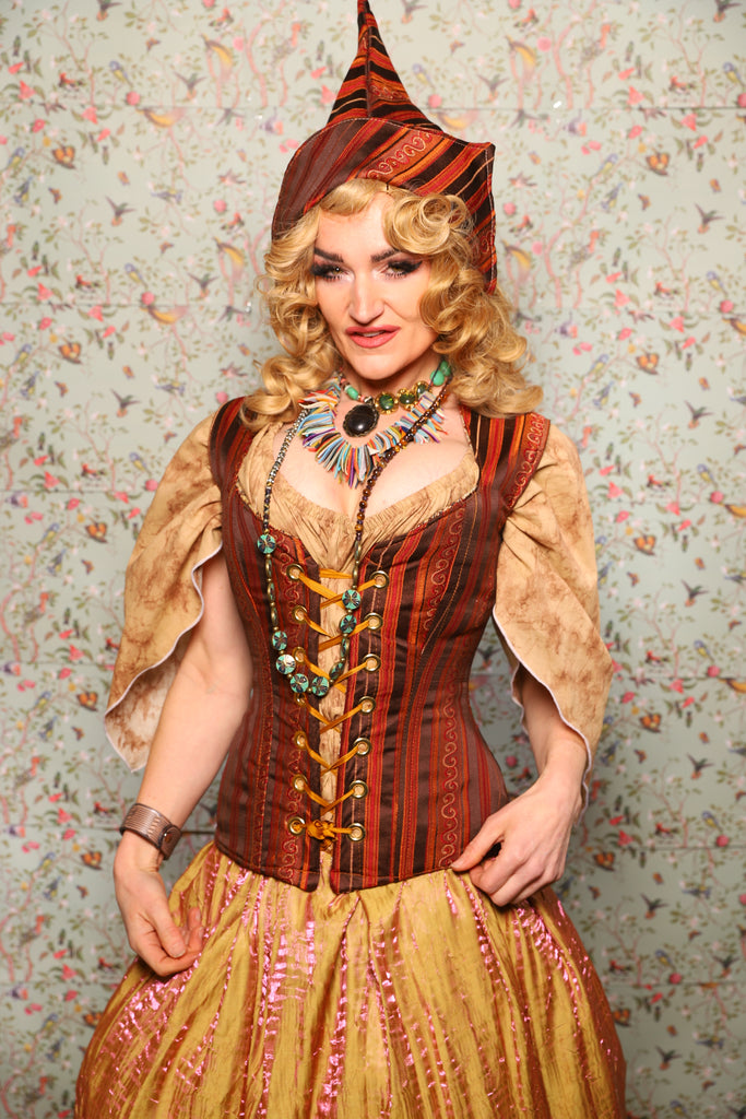 26. Damsel Corset in Rust & Rum Stripe - March of the Ides Collection