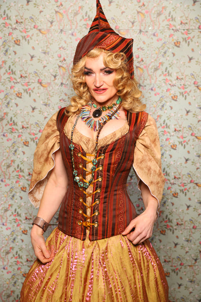 26. Damsel Corset in Rust & Rum Stripe - March of the Ides Collection