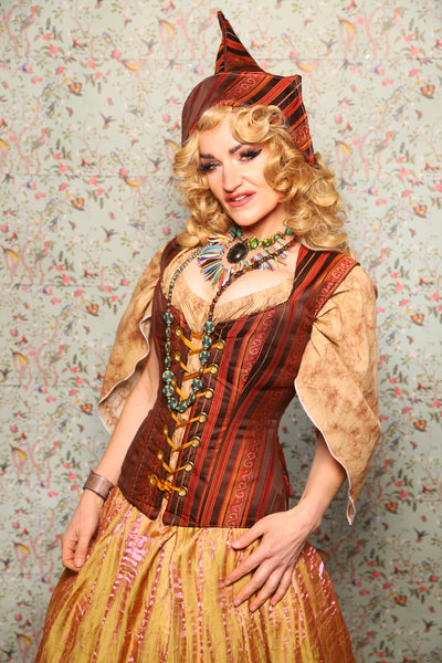26. Damsel Corset in Rust & Rum Stripe - March of the Ides Collection
