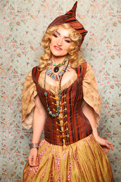 26. Damsel Corset in Rust & Rum Stripe - March of the Ides Collection