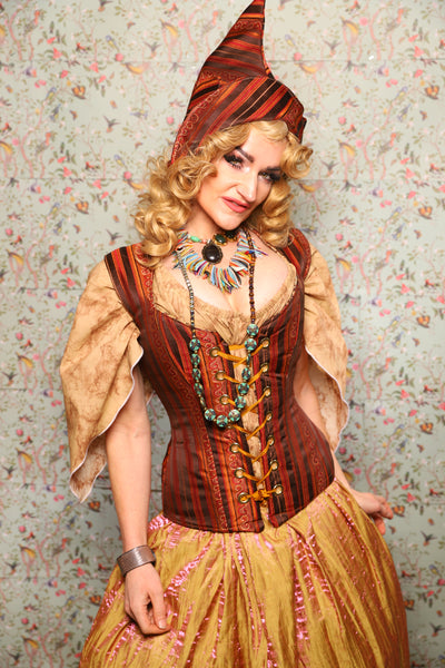 26. Damsel Corset in Rust & Rum Stripe - March of the Ides Collection