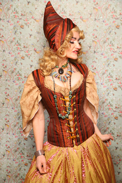 26. Damsel Corset in Rust & Rum Stripe - March of the Ides Collection