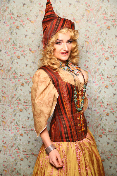 26. Damsel Corset in Rust & Rum Stripe - March of the Ides Collection