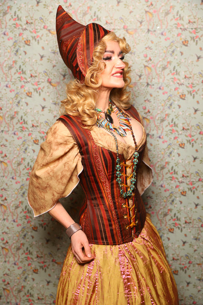 26. Damsel Corset in Rust & Rum Stripe - March of the Ides Collection