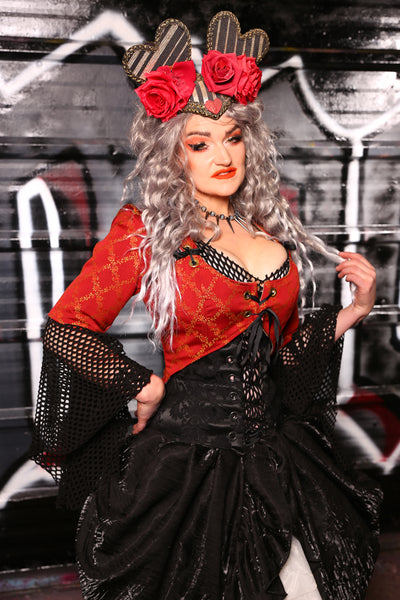 Detachable Elbow Sleeves in Red Rose Trellis - "13 Days of Halloween 2024" Day 2