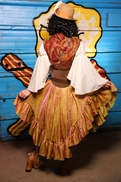 Crescent Skirt w/ruffle in Grapefruit Shimmer - "Wakey Wakey Eggs & Bakey" Collection