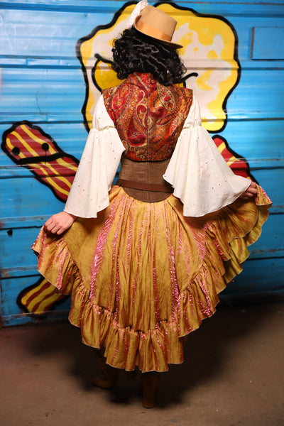 Crescent Skirt w/ruffle in Grapefruit Shimmer - "Wakey Wakey Eggs & Bakey" Collection