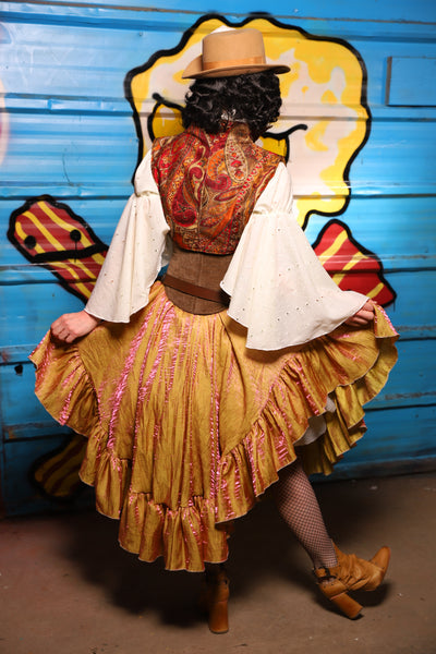 Crescent Skirt w/ruffle in Grapefruit Shimmer - "Wakey Wakey Eggs & Bakey" Collection