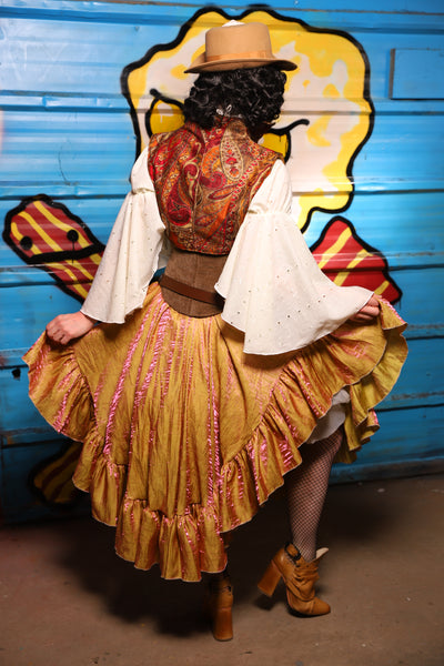 Crescent Skirt w/ruffle in Grapefruit Shimmer - "Wakey Wakey Eggs & Bakey" Collection