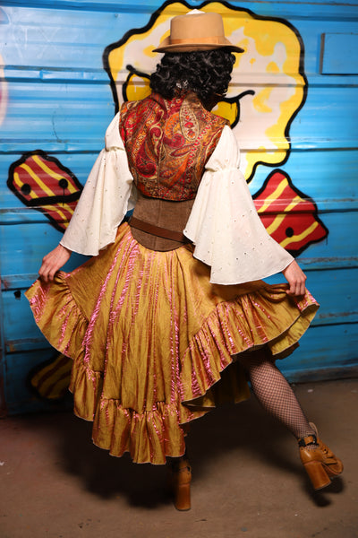 Crescent Skirt w/ruffle in Grapefruit Shimmer - "Wakey Wakey Eggs & Bakey" Collection