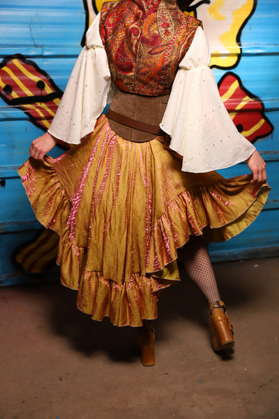 Crescent Skirt w/ruffle in Grapefruit Shimmer - "Wakey Wakey Eggs & Bakey" Collection