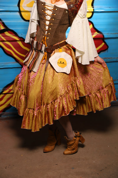 Crescent Skirt w/ruffle in Grapefruit Shimmer - "Wakey Wakey Eggs & Bakey" Collection