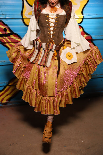 Crescent Skirt w/ruffle in Grapefruit Shimmer - "Wakey Wakey Eggs & Bakey" Collection