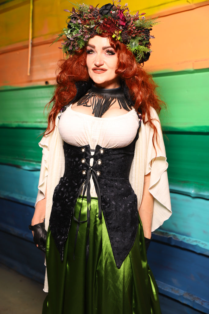 Artemis Underbust Corset w/Split Tails in Black Brush Stroke- FriYAY Restock