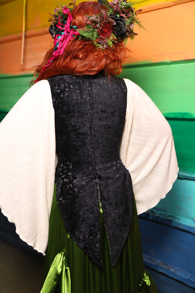 Artemis Underbust Corset w/Split Tails in Black Brush Stroke- FriYAY Restock