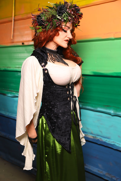 Artemis Underbust Corset w/Split Tails in Black Brush Stroke- FriYAY Restock