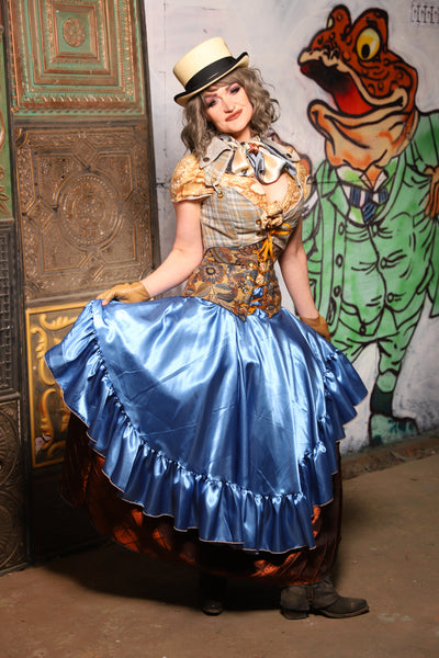 Crescent Skirt w/ Ruffle in Forget-Me-Not Satin  - The Forest Fables Collection