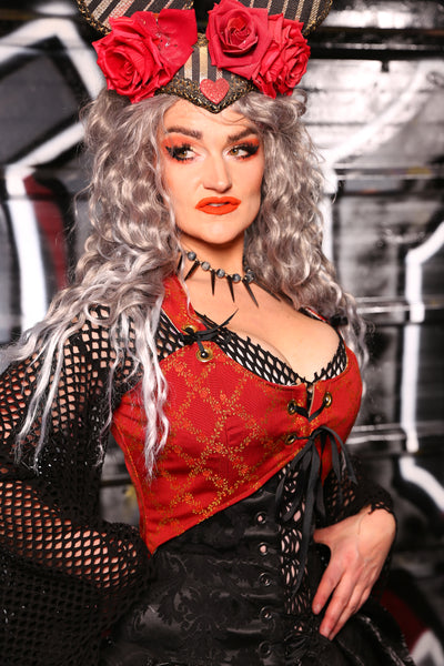 Cropped Marie Bodice in Red Rose Trellis - "13 Days of Halloween 2024" Day 2