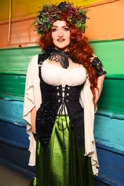 Artemis Underbust Corset w/Split Tails in Black Brush Stroke- FriYAY Restock