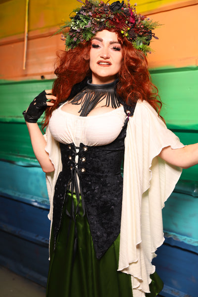 Artemis Underbust Corset w/Split Tails in Black Brush Stroke- FriYAY Restock