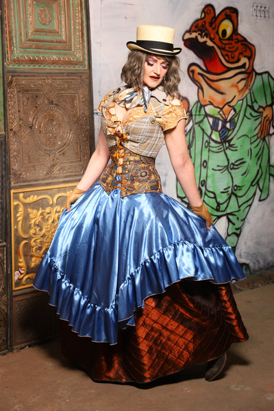 Crescent Skirt w/ Ruffle in Forget-Me-Not Satin  - The Forest Fables Collection
