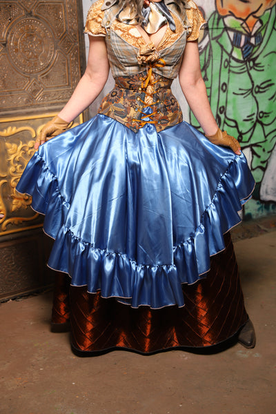 Crescent Skirt w/ Ruffle in Forget-Me-Not Satin  - The Forest Fables Collection