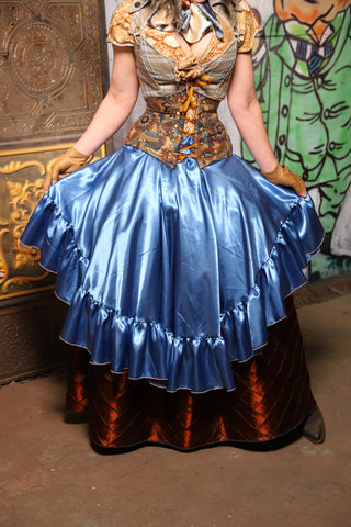 Crescent Skirt w/ Ruffle in Forget-Me-Not Satin  - The Forest Fables Collection