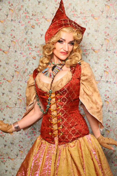 24. Damsel Corset in Persimmon Square - March of the Ides Collection