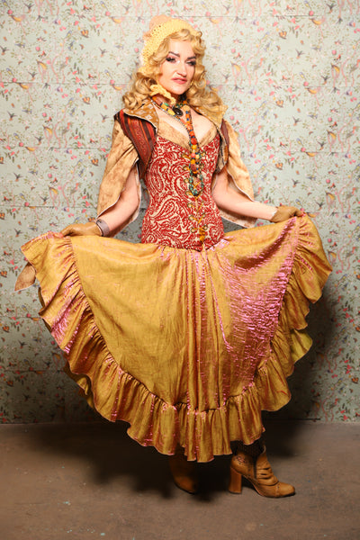 12. Crescent Skirt w/ruffle in Two Tone Grapefruit Shimmer - March of the Ides Collection