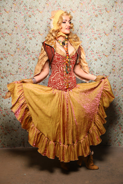 12. Crescent Skirt w/ruffle in Two Tone Grapefruit Shimmer - March of the Ides Collection