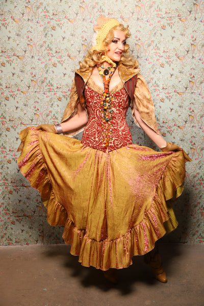 12. Crescent Skirt w/ruffle in Two Tone Grapefruit Shimmer - March of the Ides Collection