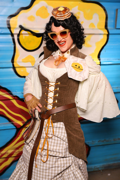 Petite Overbust Tailed Corset in Brown Heather - "Wakey Wakey Eggs & Bakey" Collection