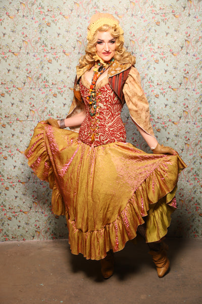 12. Crescent Skirt w/ruffle in Two Tone Grapefruit Shimmer - March of the Ides Collection