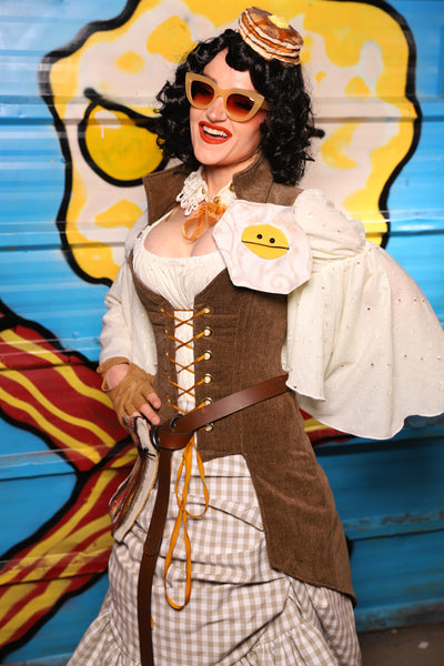 Petite Overbust Tailed Corset in Brown Heather - "Wakey Wakey Eggs & Bakey" Collection