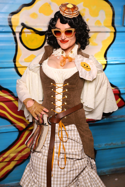 Petite Overbust Tailed Corset in Brown Heather - "Wakey Wakey Eggs & Bakey" Collection