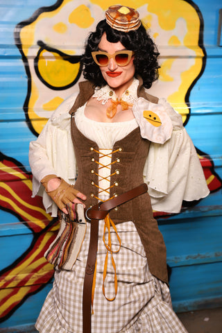 27. Petite Overbust Tailed Corset in Brown Heather - "Wakey Wakey Eggs & Bakey" Collection