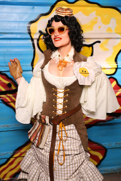 Petite Overbust Tailed Corset in Brown Heather - "Wakey Wakey Eggs & Bakey" Collection
