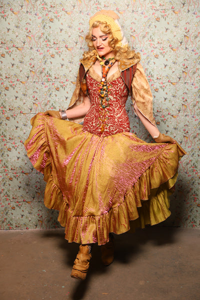 12. Crescent Skirt w/ruffle in Two Tone Grapefruit Shimmer - March of the Ides Collection