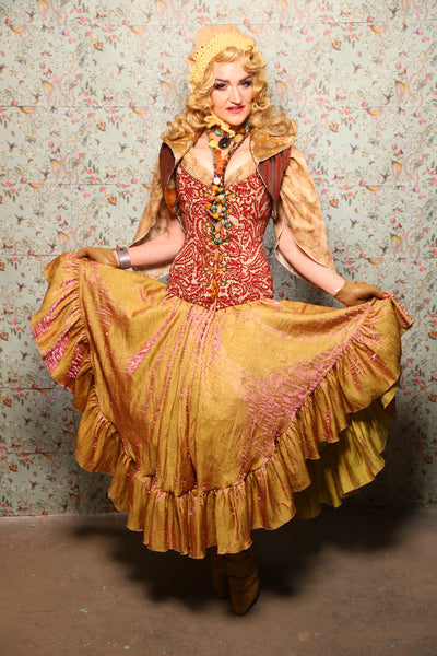 12. Crescent Skirt w/ruffle in Two Tone Grapefruit Shimmer - March of the Ides Collection