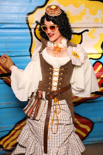 Petite Overbust Tailed Corset in Brown Heather - "Wakey Wakey Eggs & Bakey" Collection