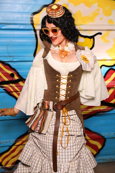 Petite Overbust Tailed Corset in Brown Heather - "Wakey Wakey Eggs & Bakey" Collection