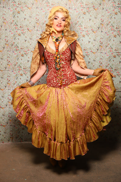 12. Crescent Skirt w/ruffle in Two Tone Grapefruit Shimmer - March of the Ides Collection