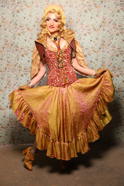 12. Crescent Skirt w/ruffle in Two Tone Grapefruit Shimmer - March of the Ides Collection